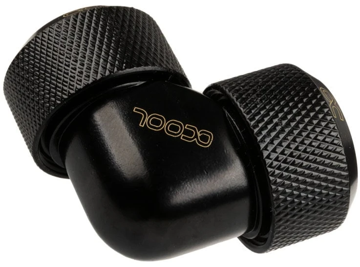 „Alphacool“ vamzdžių adapteris 90 laipsnių 16 mm išoriniam skersmeniui iki 16 mm išorinio skersmens, kieto vamzdžio – juodas