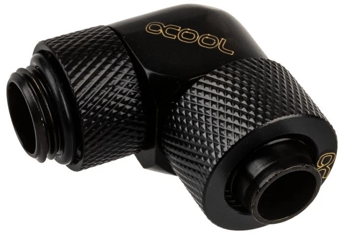 Alphacool varveklio jungtis 90 laipsnių nuo G1/4 colio AG iki 13/10 mm – pasukama, juoda