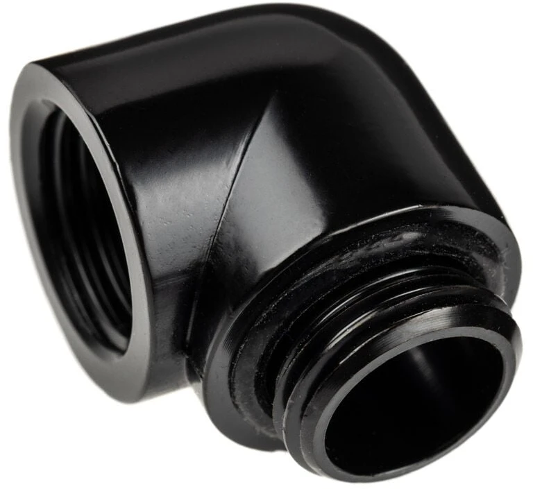 „Alphacool“ jungties adapteris 90 laipsnių G1/4 colio kištukas į G1/4 colio kištuką, juodas