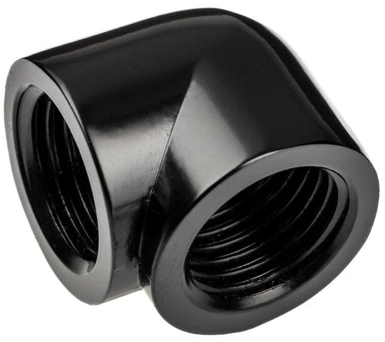 „Alphacool“ jungties adapteris 90 laipsnių G1/4 colio lizdas į G1/4 colio lizdą – juodas