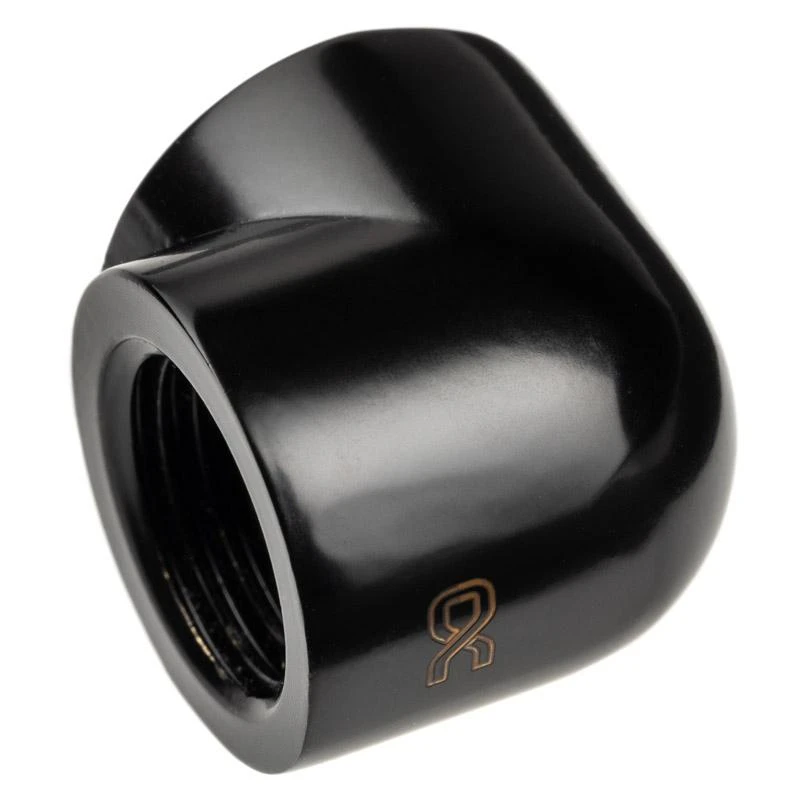 „Alphacool“ jungties adapteris 90 laipsnių G1/4 colio lizdas į G1/4 colio lizdą – juodas