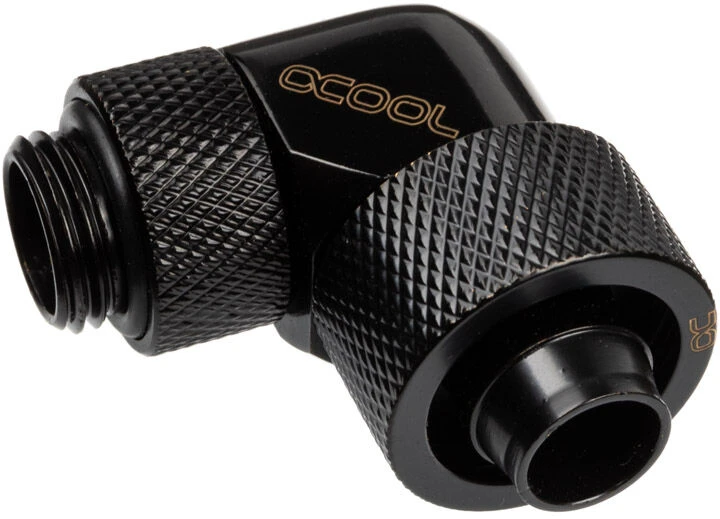 „Alphacool“ jungtis, 90 laipsnių, G1/4 colio, vidinis sriegis, 16/10 mm, pasukama, juoda