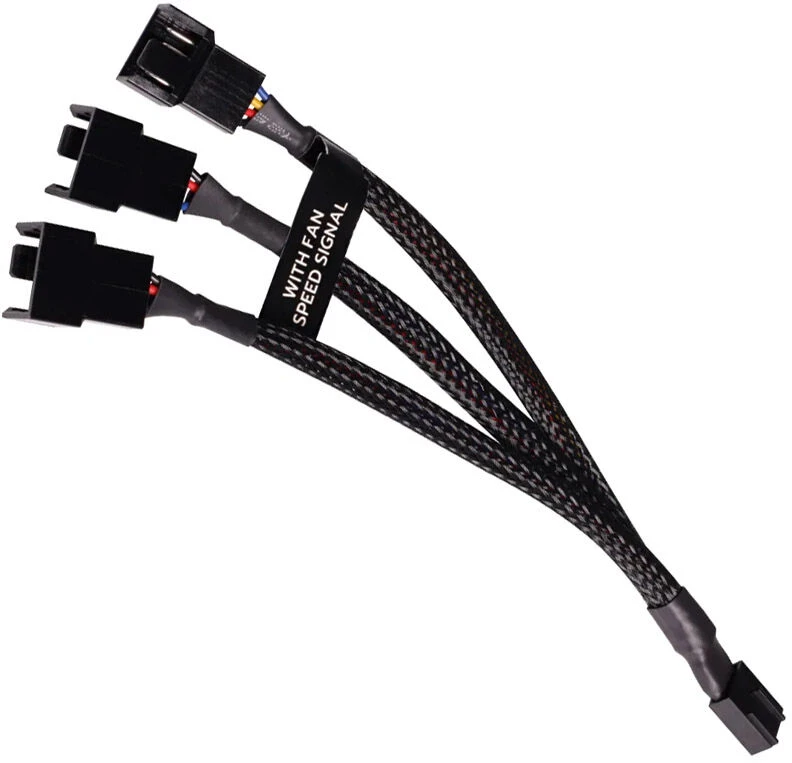 „Alphacool“ Y skirstytuvas, 4 kontaktų į 3 x 4 kontaktų PWM, 15 cm, juodas