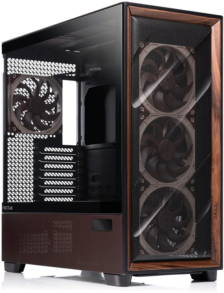 „Antec Flux Pro Noctua Edition“, bokšto tipo korpusas – stiklas/medis, įskaitant NA-FH1 ventiliatoriaus šakotuvą