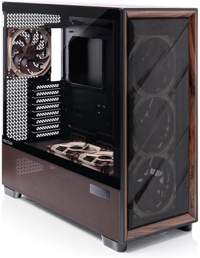 „Antec Flux Pro Noctua Edition“, bokšto tipo korpusas – stiklas/medis, įskaitant NA-FH1 ventiliatoriaus šakotuvą