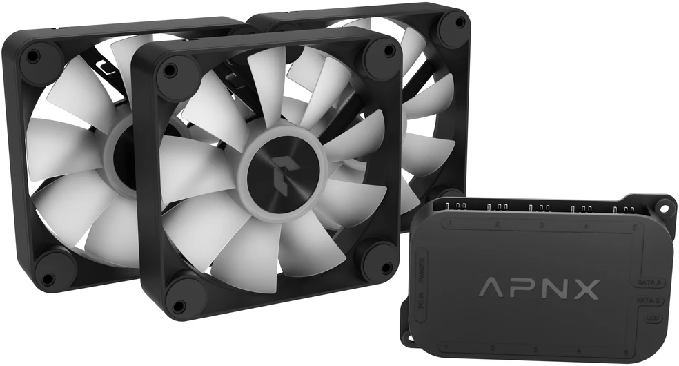 APNX FP1-R PWM Fan, Reverse Blade, PWM, ARGB – 3-Pack, Juodas