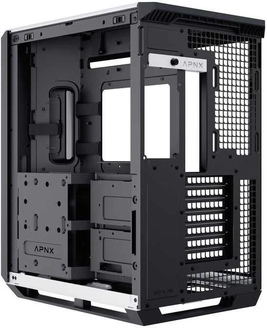 APNX V1 PC-kompiuterio korpusas, Midi-Tower, ATX, Tempered Glass – juodos spalvos / baltos spalvos