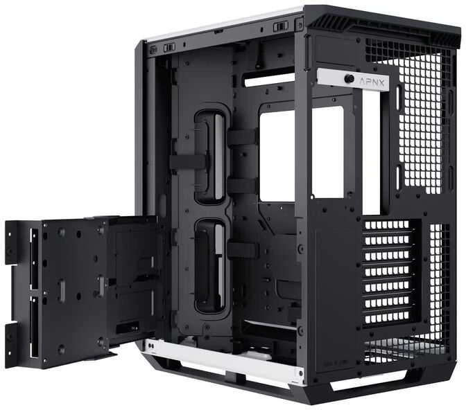 APNX V1 PC-kompiuterio korpusas, Midi-Tower, ATX, Tempered Glass – juodos spalvos / baltos spalvos