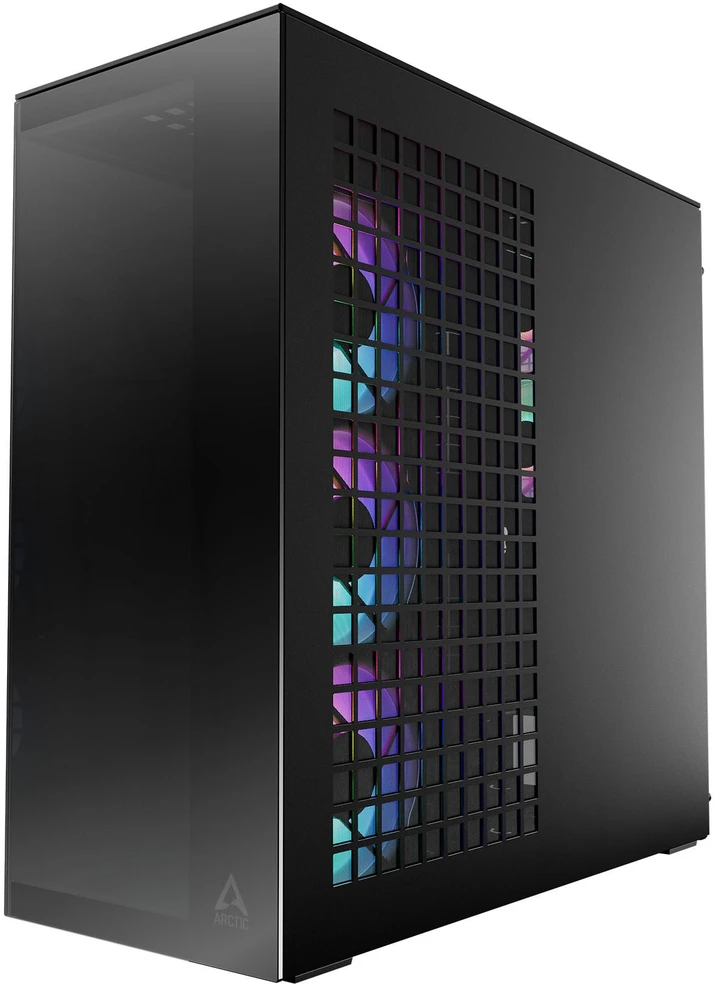 ARCTIC Xtender kompiuterio korpusas, Midi-Tower, E-ATX, RGB, Tempered Glass – includes vertical GPU mount & riser cable, juodos spalvos