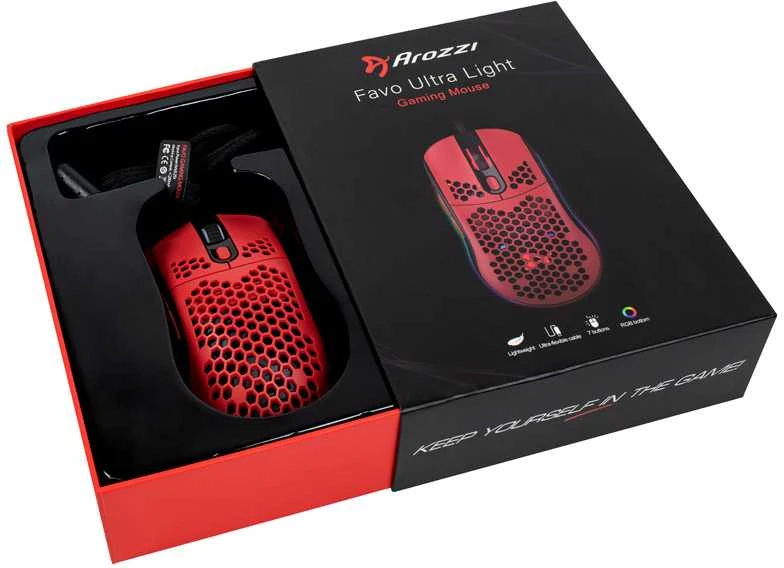 Arozzi Favo Ultra Light Pelė žaidimams, RGB LED light, Raudona/Juodas, Pelė žaidimams