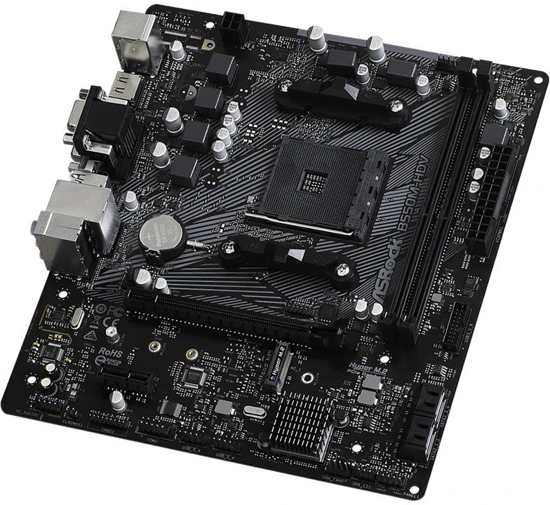 Pagrindinė plokštė ASRock B550M-HDV/AMD B550/AM4/MicroATX/1xPCI-Express 3.0 1x/1xM.2/1xPCI-Express 4.0 16x/Atmintis DDR4/Atminties lizdai 2/1x15pin D-sub/1xDVI/1xHDMI/2xUSB 2.0/4xUSB 3.2/1xPS/2/1xRJ45/3xAudio port