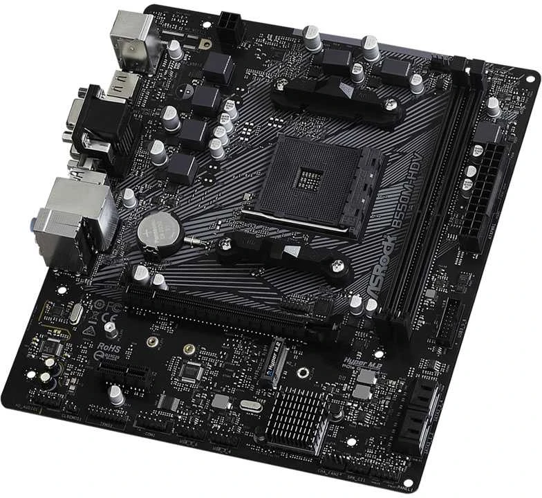 Pagrindinė plokštė ASRock B550M-HDV/AMD B550/AM4/MicroATX/1xPCI-Express 3.0 1x/1xM.2/1xPCI-Express 4.0 16x/Atmintis DDR4/Atminties lizdai 2/1x15pin D-sub/1xDVI/1xHDMI/2xUSB 2.0/4xUSB 3.2/1xPS/2/1xRJ45/3xAudio port