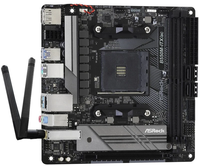ASROCK B550M-ITX/ac AM4 lizdas DDR4 4733+ 4.0 x16 PCIe DisplayPort 1.4 HDMI 7.1 CH HD 4 SATA3 6 USB 3.1 Gen1 mITX MB