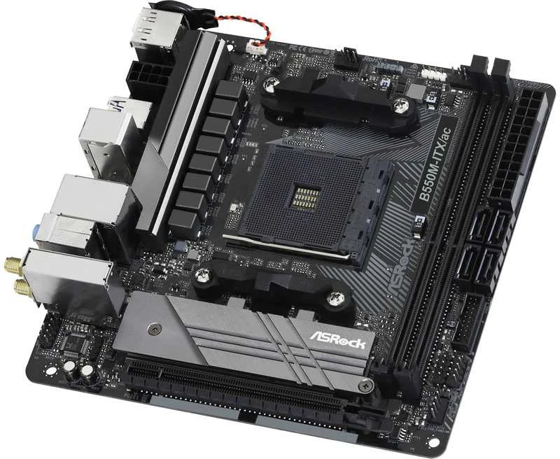 Pagrindinė plokštė ASROCK B550M-ITX/ac AM4 lizdas DDR4 4733+ 4.0 x16 PCIe DisplayPort 1.4 HDMI 7.1 CH HD 4 SATA3 6 USB 3.1 Gen1 mITX MB