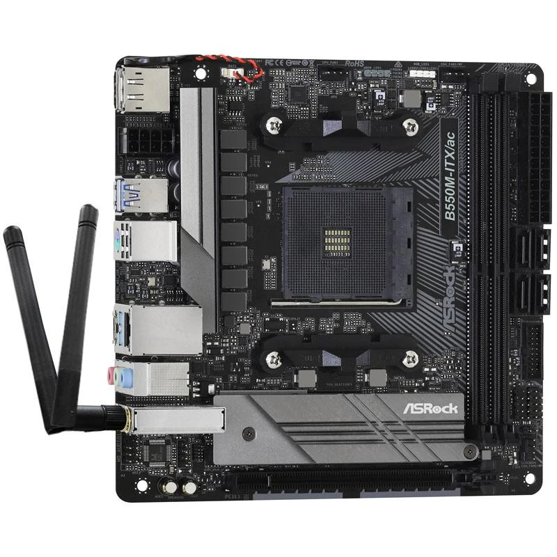 Pagrindinė plokštė ASROCK B550M-ITX/ac AM4 lizdas DDR4 4733+ 4.0 x16 PCIe DisplayPort 1.4 HDMI 7.1 CH HD 4 SATA3 6 USB 3.1 Gen1 mITX MB