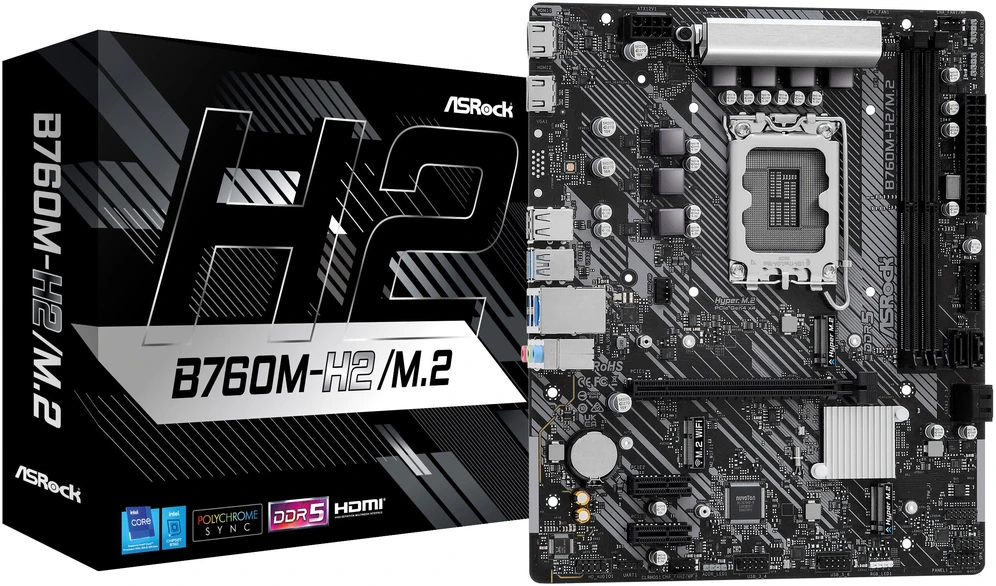 Pagrindinė plokštė ASRock | B760M-H2/M.2 | Procesorių šeima Intel | Procesoriaus lizdas LGA1700 | DDR5 | SATA jungčių skaičius 4