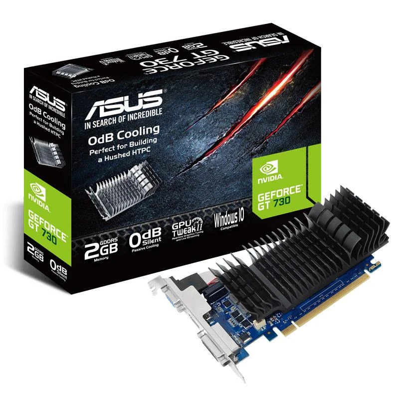 Asus | GF GT730-SL-2GD5-BRK | NVIDIA | 2 GB | GeForce GT 730 | GDDR5 | Aušinimo tipas Pasyvus | DVI-D jungtys kiekis 1 | HDMI jungtys kiekis 1 | PCI Express 2.0 | Atminties takto dažnis 5010 MHz | Procesoriaus dažnis 902 MHz