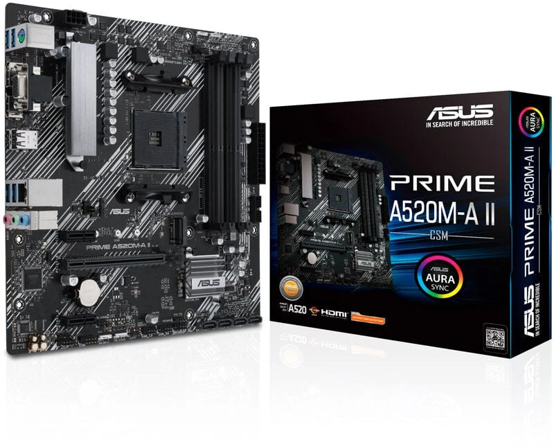 Pagrindinė plokštė ASUS PRIME A520M-A II/CSM AM4 A520/HDMI-DVI-VGA/M.2/ATX