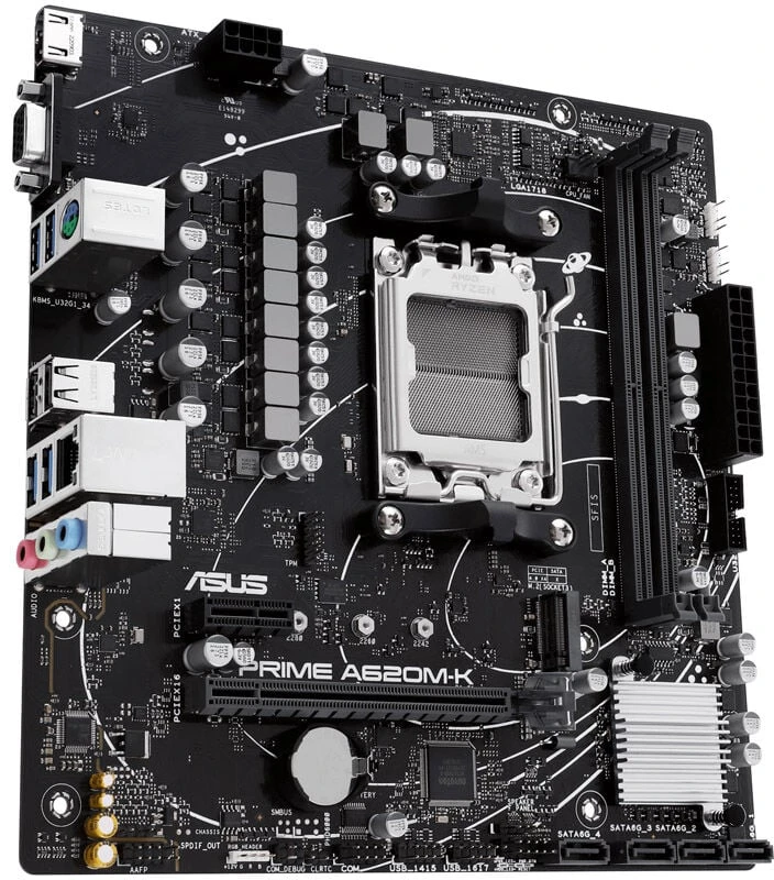 Pagrindinė plokštė Asus | PRIME A620M-K | Procesorių šeima AMD | Procesoriaus lizdas AM5 | DDR5 DIMM | Atminties lizdai 2 | Palaikomos standžiojo disko sąsajos SATA, M.2 | SATA jungčių skaičius 4 | Lustų rinkinys AMD A620 | micro-ATX