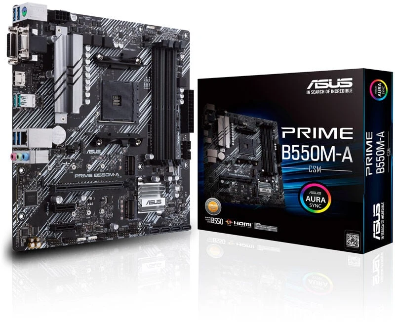 Asus PRIME B550M-A/CSM B550 – lizdas AM4 – pagrindinė plokštė/ Paruošta Ryzen™ 5000 serijai/VRM efektyviam radiatoriui/SafeSlot Core/PCIe 4.0-Ready/AURA SYNC RGB