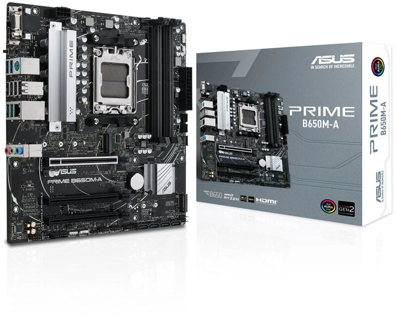 Pagrindinė plokštė ASUS AMD B650 / SAM5 / MicroATX / Memory DDR5 / Atminties lizdai 4 / 2xPCI-Express 4.0 1x / 1xPCI-Express 4.0 16x / 2xM.2 / 1x15pin D-sub / 1xHDMI / 1xDisplayPort / 2xAudio-In / 1xAudio-Out / 4xUSB 2.0 / 4xUSB 3.2 / 1xPS/2 / 1xRJ45