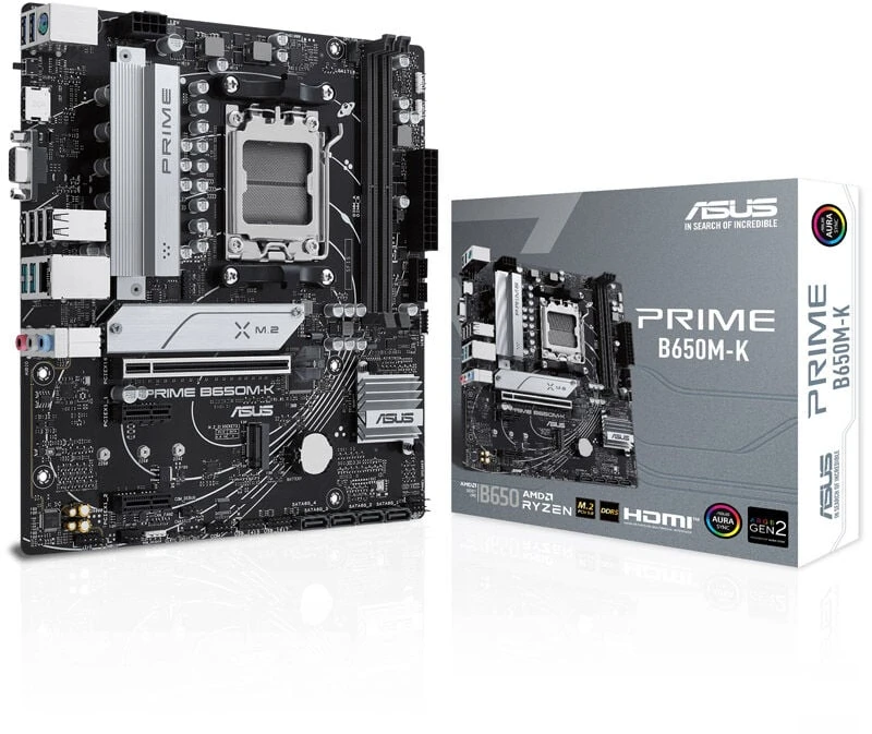 Pagrindinė plokštė Asus | PRIME B650M-K | Procesorių šeima AMD | Procesoriaus lizdas AM5 | DDR5 | Palaikomos standžiojo disko sąsajos SATA, M.2 | SATA jungčių skaičius 4