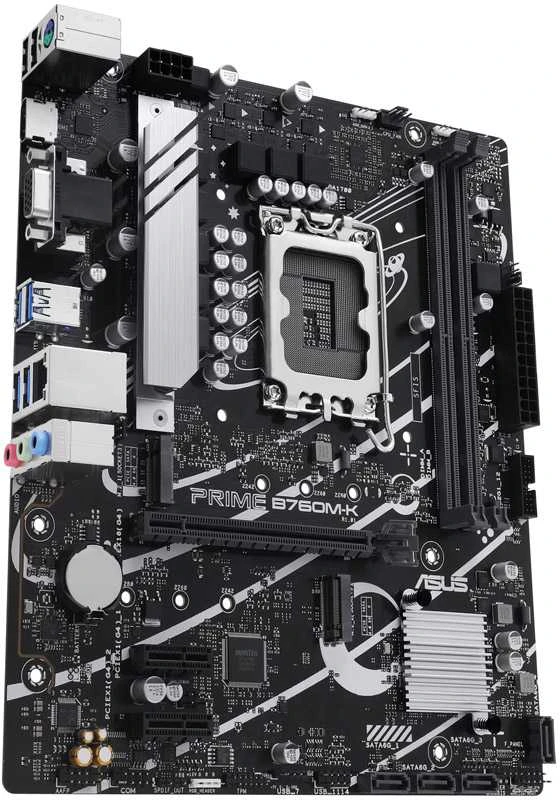 Pagrindinė plokštė „Asus PRIME B760M-K“ procesorių šeima „Intel“ procesoriaus lizdas LGA1700 DDR5 DIMM Atminties lizdai 2 Palaikomos standžiojo disko sąsajos SATA, M.2 SATA jungčių skaičius 4 Lustų rinkinys „Intel B760 mATX“