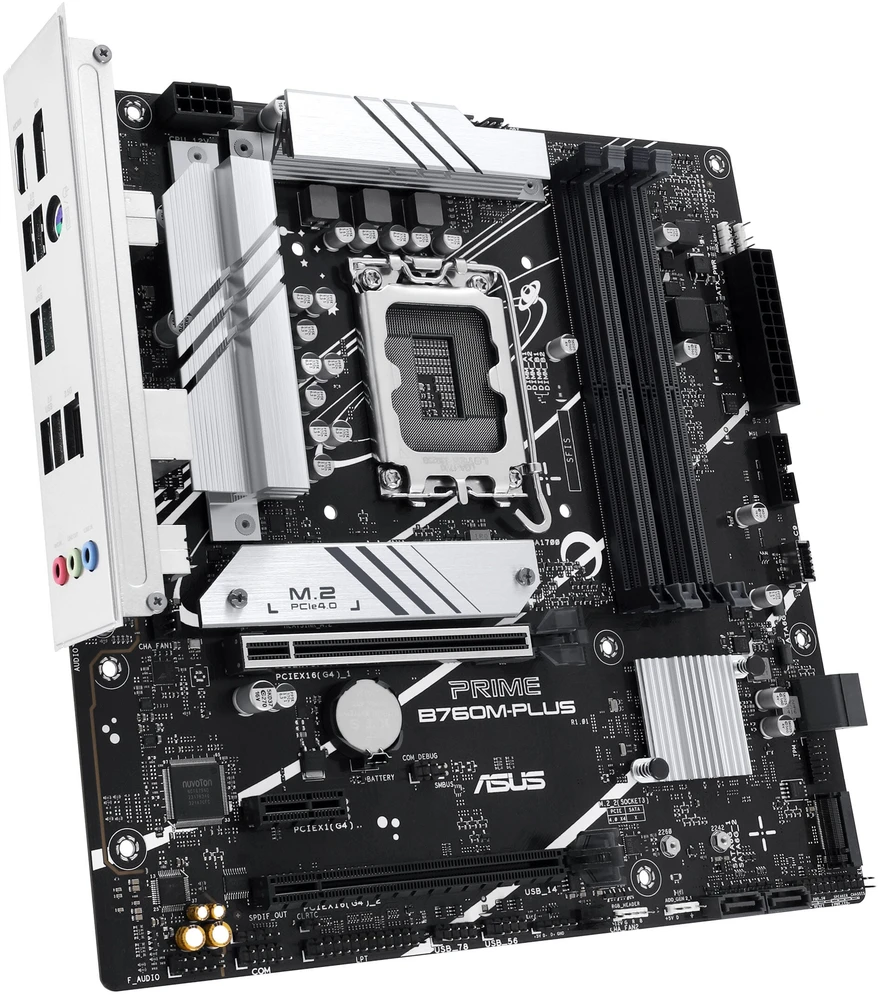 Pagrindinė plokštė ASUS PRIME B760M-PLUS | Asus | Procesorių šeima Intel B760 | Procesoriaus lizdas 1 x LGA1700 lizdas | 4 DIMM lizdai - DDR5, be ECC, on-chip ECC, nebuferiniai | Palaikomos standžiojo disko sąsajos SATA-600 (RAID), 2 x M.2 | SATA jungčių skaičius 4
