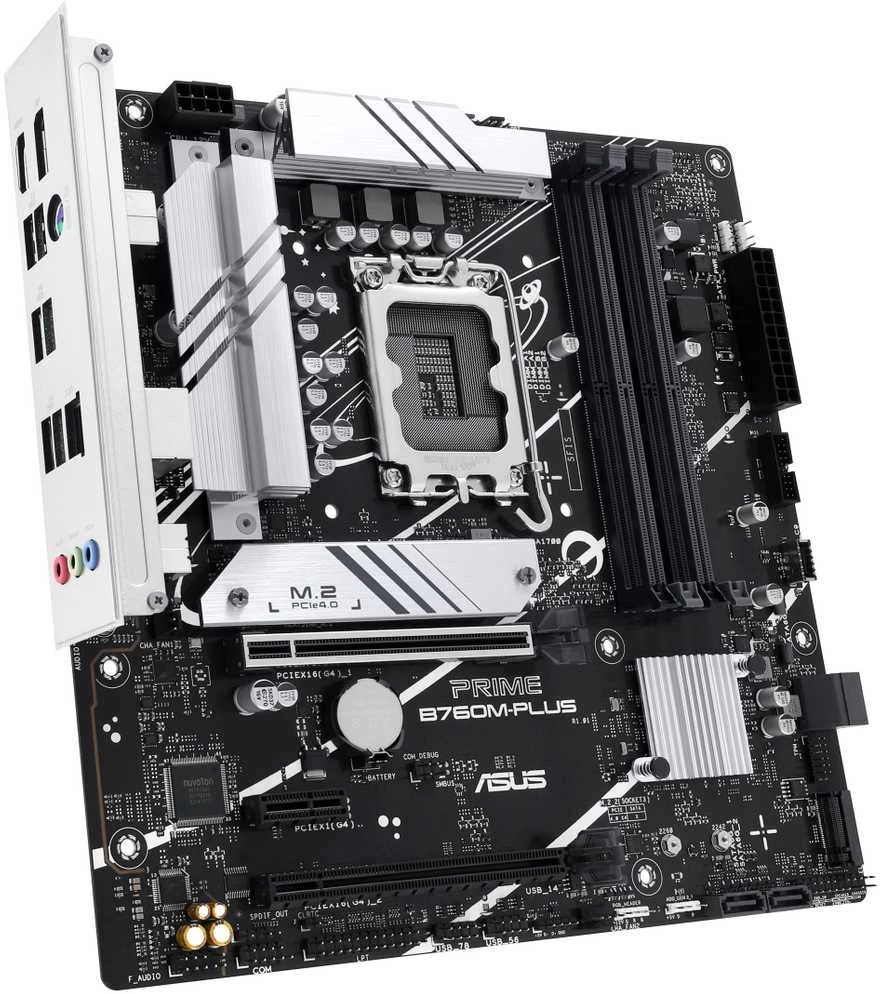 Pagrindinė plokštė ASUS PRIME B760M-PLUS | Asus | Procesorių šeima Intel B760 | Procesoriaus lizdas 1 x LGA1700 lizdas | 4 DIMM lizdai - DDR5, be ECC, on-chip ECC, nebuferiniai | Palaikomos standžiojo disko sąsajos SATA-600 (RAID), 2 x M.2 | SATA jungčių skaičius 4