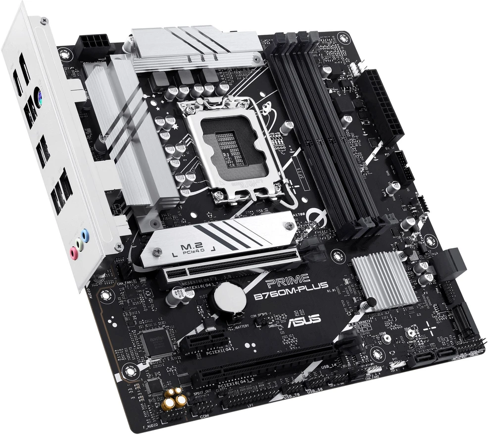 Pagrindinė plokštė ASUS PRIME B760M-PLUS | Asus | Procesorių šeima Intel B760 | Procesoriaus lizdas 1 x LGA1700 lizdas | 4 DIMM lizdai - DDR5, be ECC, on-chip ECC, nebuferiniai | Palaikomos standžiojo disko sąsajos SATA-600 (RAID), 2 x M.2 | SATA jungčių skaičius 4