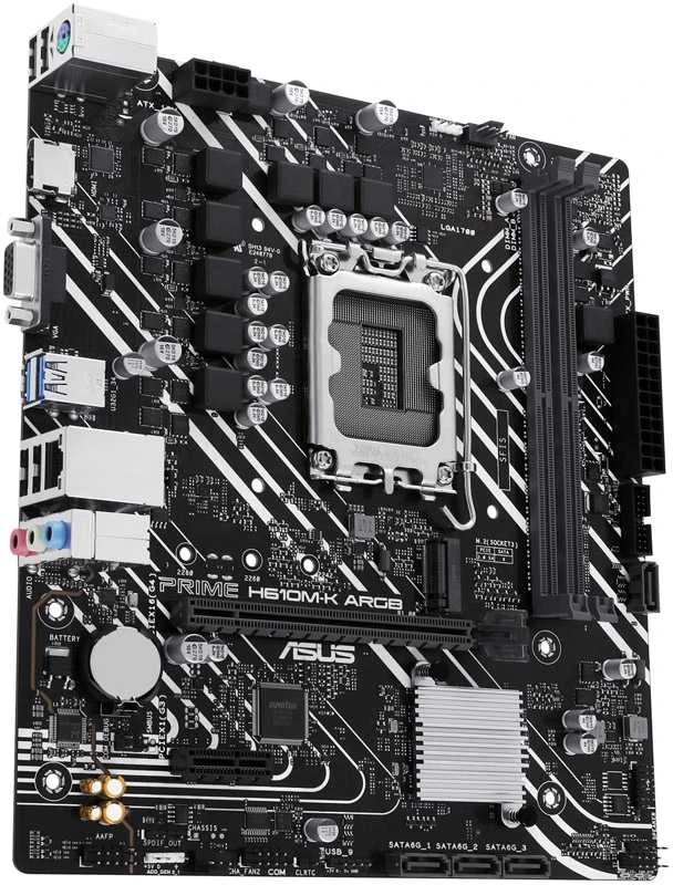 Pagrindinė plokštė „Asus“ | Procesorių šeima „Intel H610“ | Procesoriaus lizdas LGA1700 | 2 DIMM lizdai - DDR5, be ECC, nebuferiniai | Palaikomos standžiojo disko sąsajos SATA-600, 1 x M.2 | SATA jungčių skaičius: 4