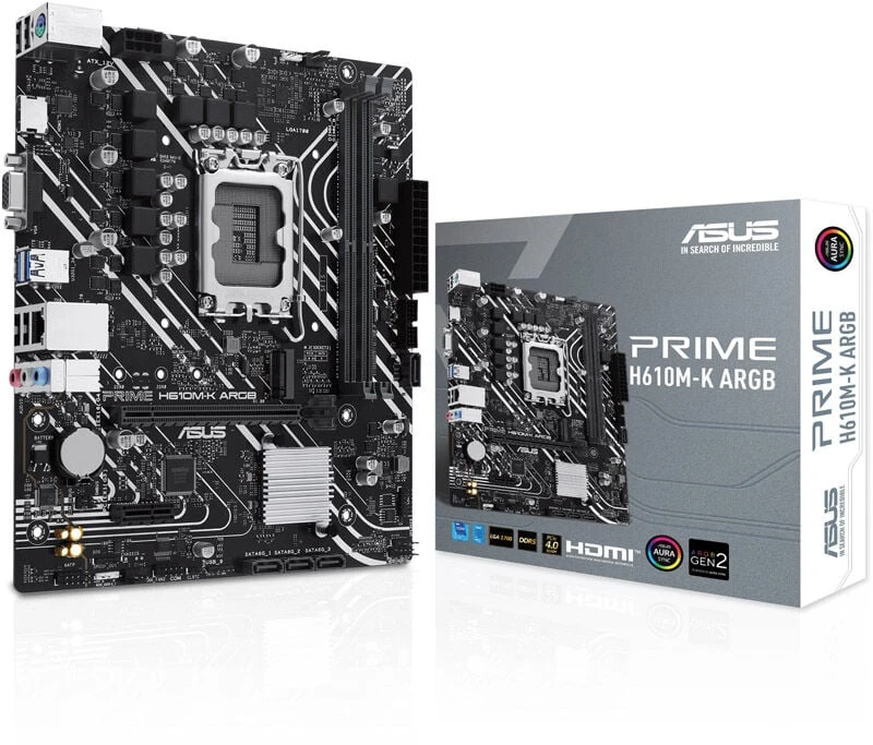 Pagrindinė plokštė „Asus“ | Procesorių šeima „Intel H610“ | Procesoriaus lizdas LGA1700 | 2 DIMM lizdai - DDR5, be ECC, nebuferiniai | Palaikomos standžiojo disko sąsajos SATA-600, 1 x M.2 | SATA jungčių skaičius: 4
