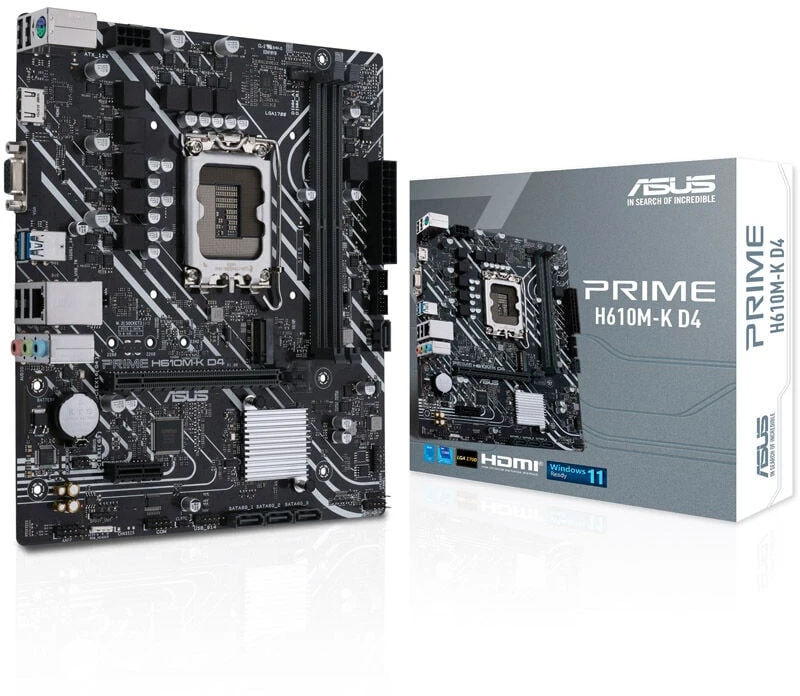 Pagrindinė plokštė Asus | PRIME H610M-K D4 | Procesorių šeima Intel | Procesoriaus lizdas LGA1700 | DDR4 DIMM | Atminties lizdai 2 | Palaikomos standžiojo disko sąsajos SATA, M.2 | SATA jungčių skaičius 4 | Mikroschemų rinkinys Intel H610 | mATX