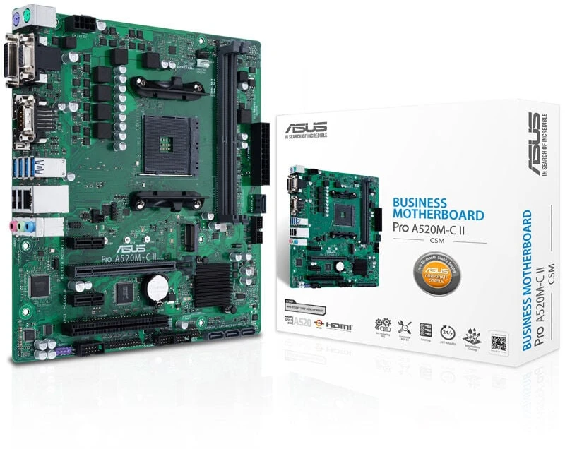 Pagrindinė plokštė ASUS PRO A520M-C II/CSM / AM5/DDR4/Micro-ATX