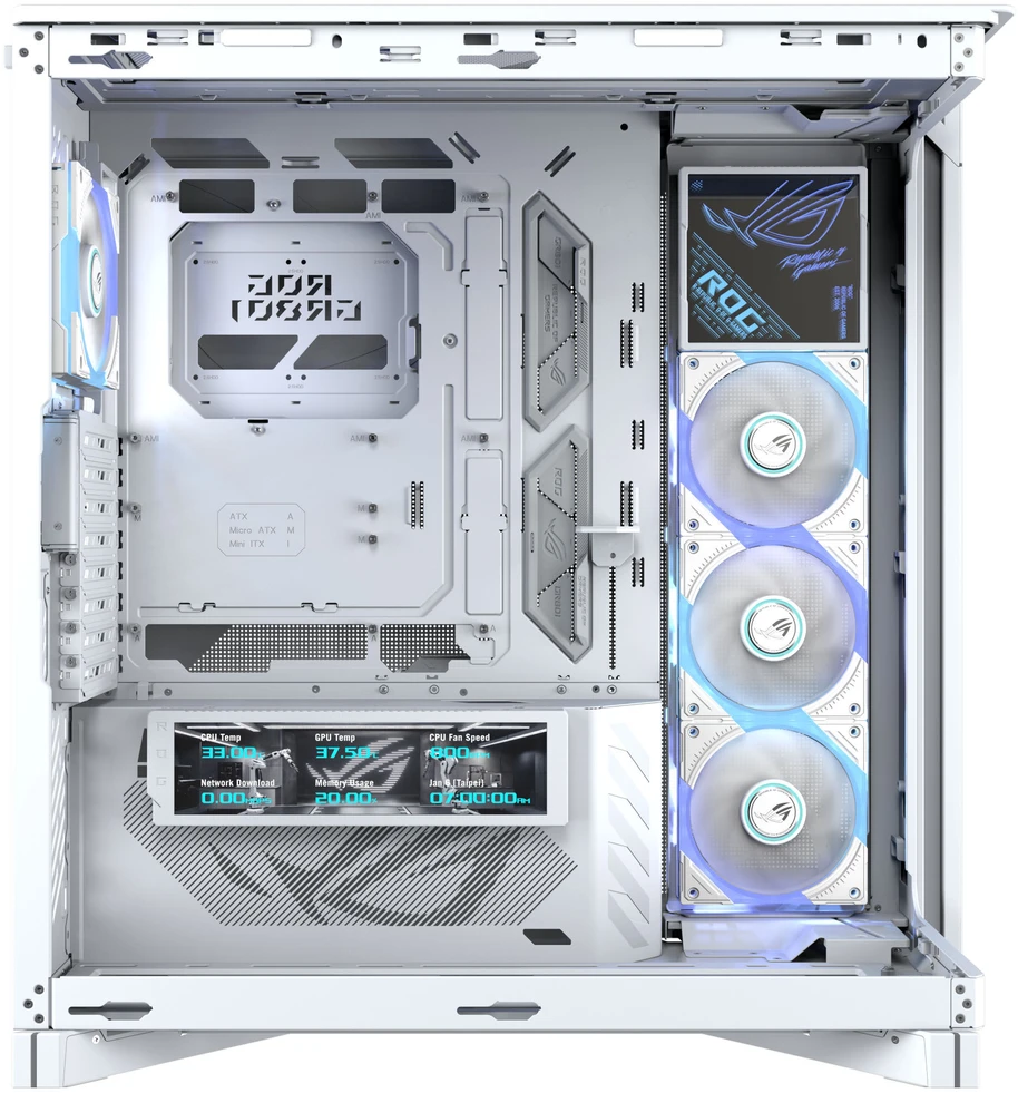 ASUS ROG CRONOX GR801 CURVE TG ARGB Balta MIDI tipo važiuoklė