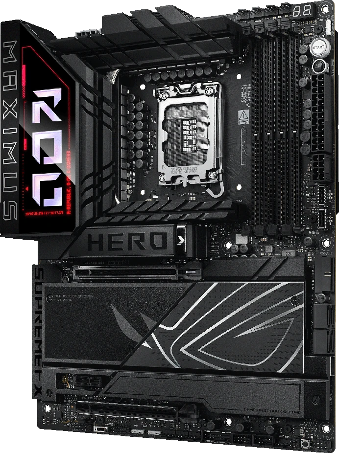 Pagrindinė plokštė Asus ROG MAXIMUS Z890 HERO | Procesorių šeima Intel | Procesoriaus lizdas LGA1851 | DDR5 | Palaikomos standžiojo disko sąsajos M.2, SATA | SATA jungčių skaičius 4