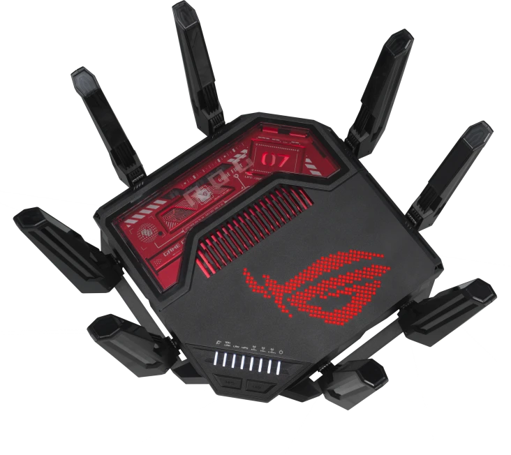 Žaidimų maršrutizatorius Asus ROG Rapture GT-BE19000, Wi-Fi 7 (802.11be), BE19000 (trijų dažnių), 2x 10G, 4x 2.5G, AiMesh, RG