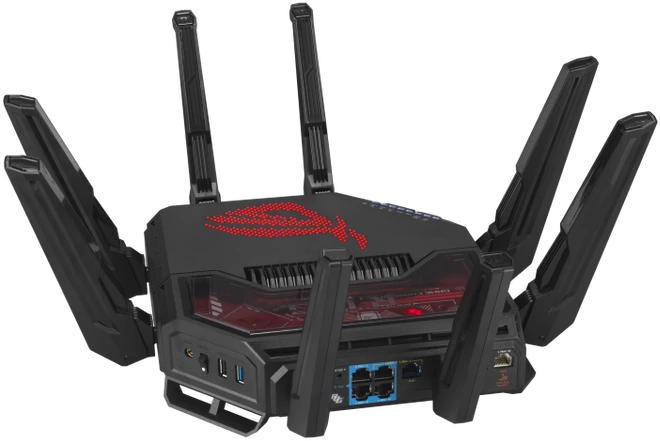 Asus | „WiFi 7“ trijų dažnių žaidimų maršrutizatorius | ROG Rapture GT-BE19000 | 802.11ax | 10/100/1000 Mbit/s | Ethernet LAN (RJ-45) jungtys 1 | Mesh palaikymas: Taip | MU-MiMO: Taip | 4G/5G | Antenos tipas: Išorinė