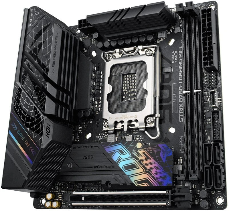Pagrindinė plokštė ASUS Intel B760 Express / LGA1700 / Mini-ITX / Atmintis DDR5 / Atminties lizdai 2 / 1xPCI-Express 5.0 16x / 2xM.2 / 1xHDMI / 1xDisplayPort / 3xUSB 2.0 / 3xUSB 3.2 / 2xUSB-5  /  STRIXB760-IGAMINGWIFI