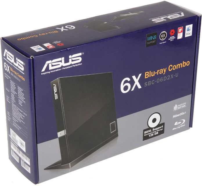 ASUS SBC-06D2X-U Išorinis plonas Blu-ray skaitymo diskas, Juodas, BDXL palaikymas, 6X Blu-ray skaitymo greitis, USB 2.0 Asus
