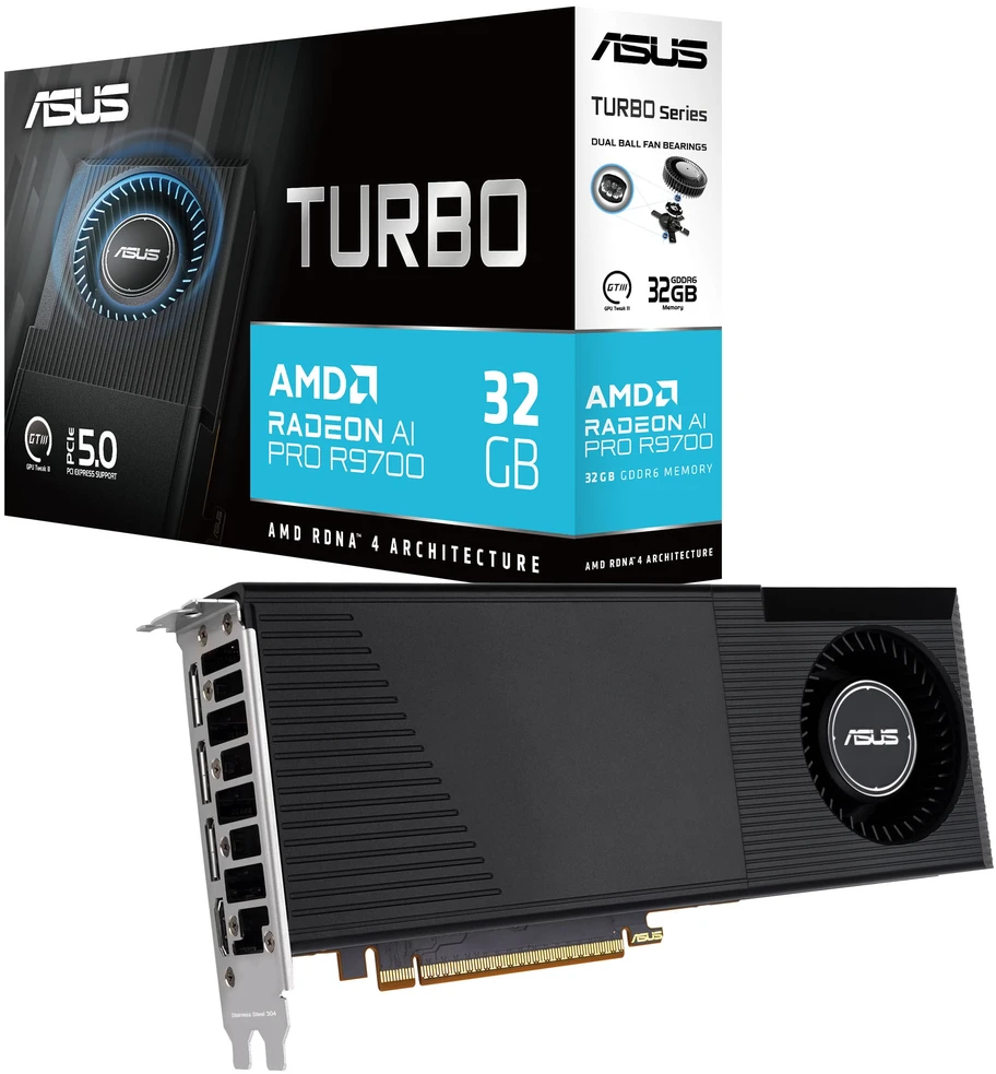 Vaizdo plokštė ASUS Turbo -AI-PRO-R9700-32G AMD Radeon AI PRO R9700 32 GB GDDR6