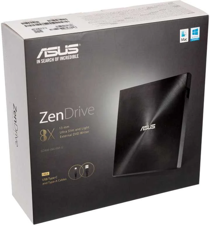 Išorinis DVD įrašymo įrenginys Asus ZenDrive U9M USB/USB-C, Juodas