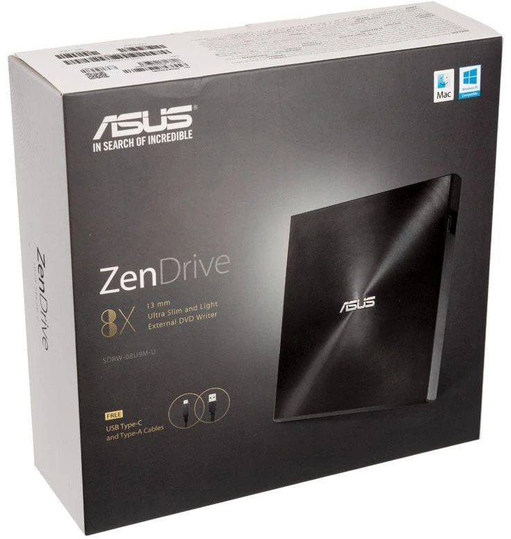 Išorinis DVD įrašymo įrenginys Asus ZenDrive U9M USB/USB-C, Juodas