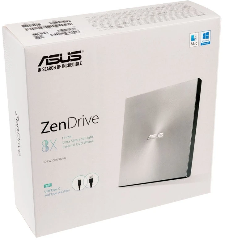 Išorinis DVD įrašymo įrenginys Asus ZenDrive U9M USB/USB-C, Sidabrinis