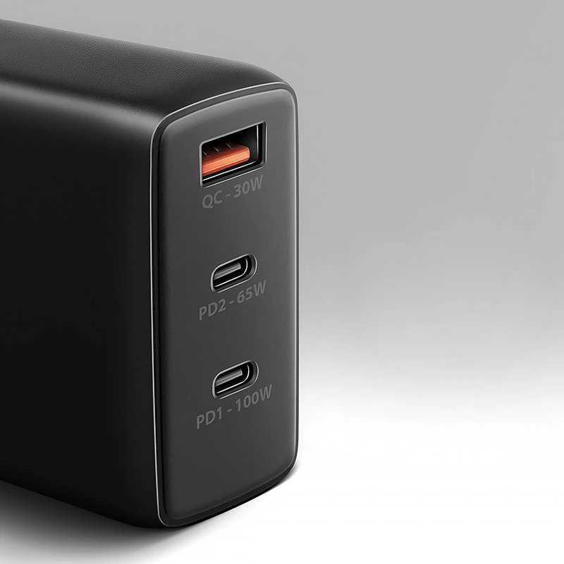 AXAGON GaN sieninis įkroviklis, 3x prievadas (USB-A + 2x USB-C), PD3.0/PPS/QC4+/SFC2.0/AFC/SCP/FCP/Apple, 100W | ACU-DPQ100
