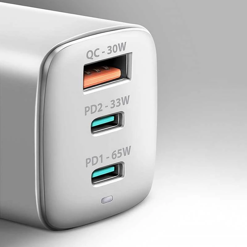 AXAGON GaN sieninis įkroviklis 3x prievadas (USB-A + 2x USB-C), PD3.0/PPS/QC4+/SFC2.0/AFC/SCP/FCP/Apple, 65W | ACU-DPQ65W