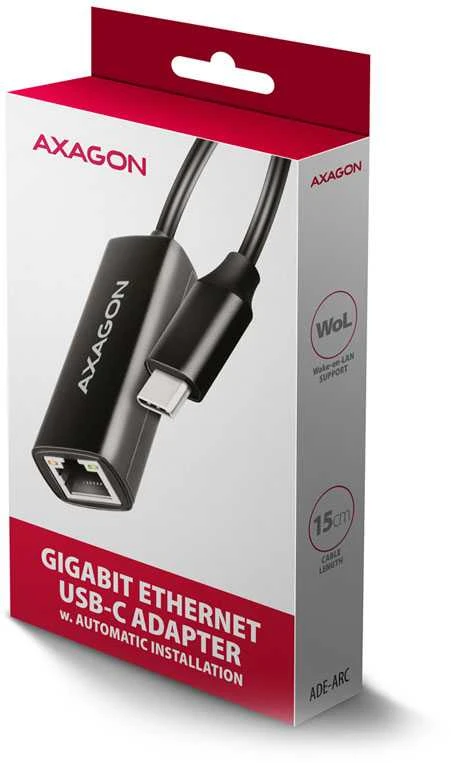 AXAGON USB-C Ethernet adapteris pakuotėje