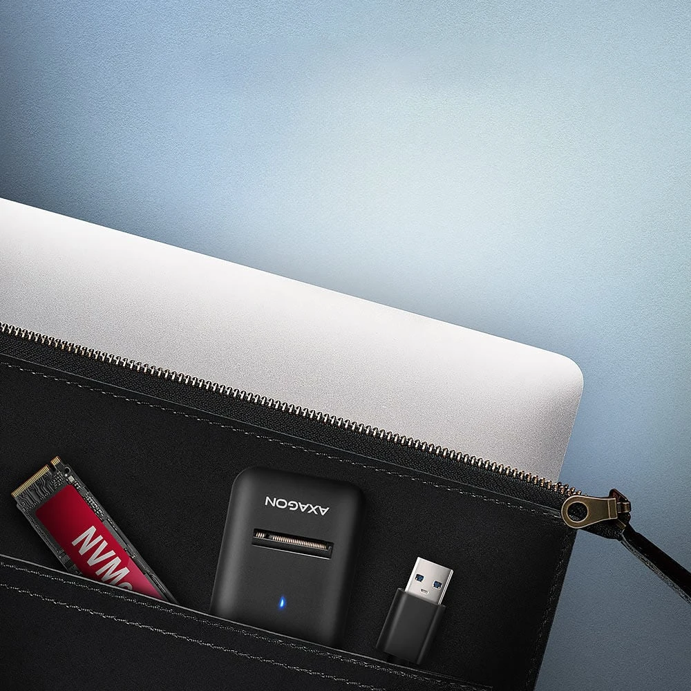 AXAGON USB-A 10Gbps – M.2 NVMe ir SATA SSD adapteriai | ADM2-AM