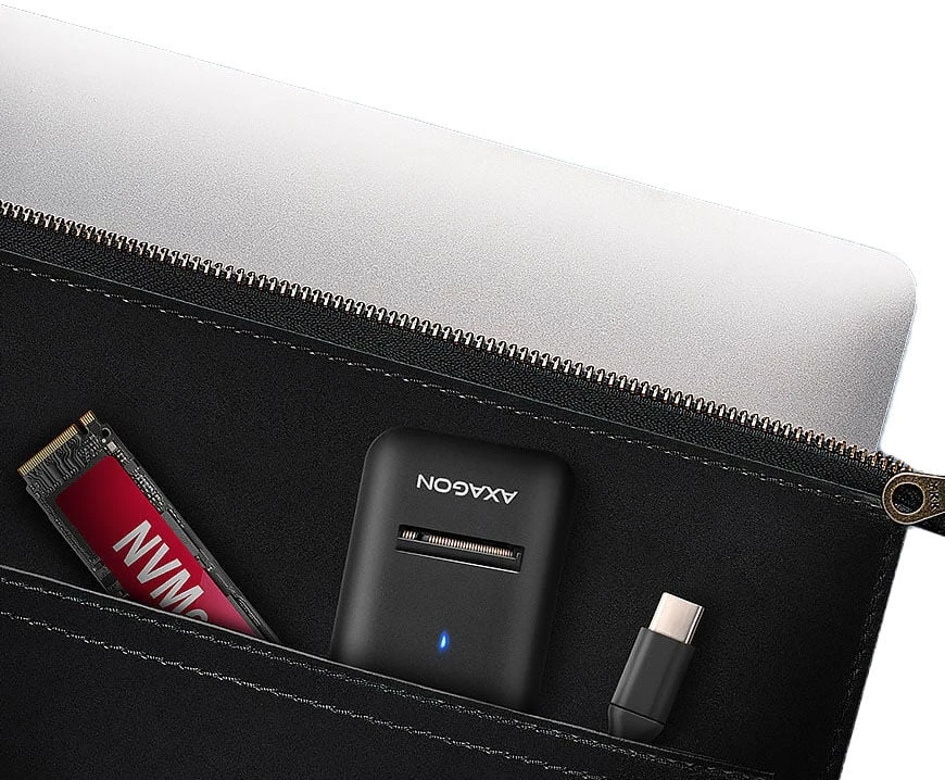 AXAGON USB-C 10Gbps adapteris greitam M.2 NVMe ir SATA SSD prijungimui, USB-C laidas 10 cm | ADM2-CM