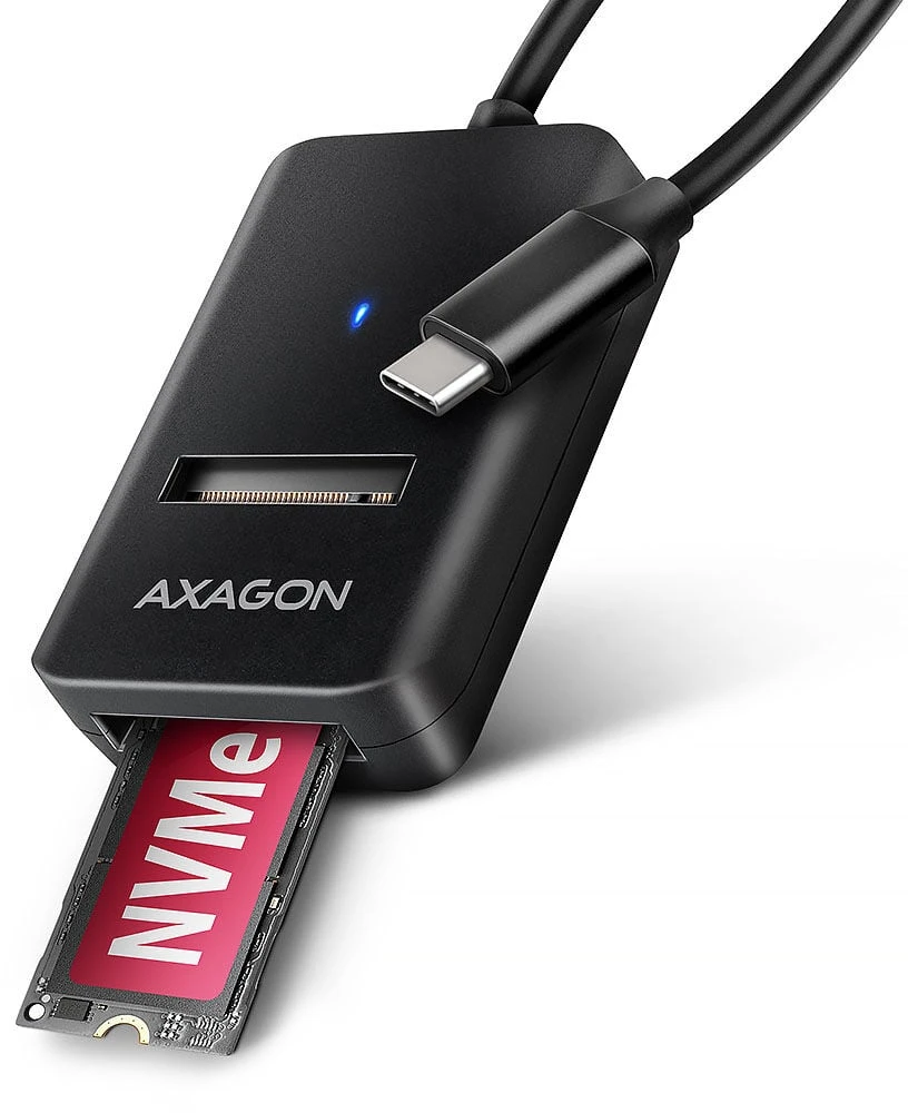 AXAGON USB-C 10Gbps adapteris greitam M.2 NVMe ir SATA SSD prijungimui, USB-C laidas 10 cm | ADM2-CM